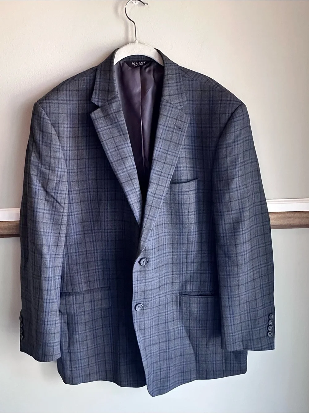 Jos. A. Bank Signature 100% Wool Blue Brown Glen Plaid Check Blazer Jacket